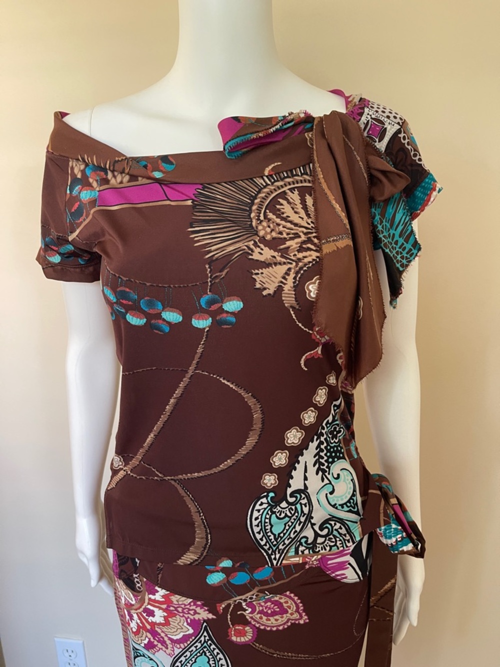 Brown Floral Print Tie-Waist two piece Dress - Picture 12 of 16